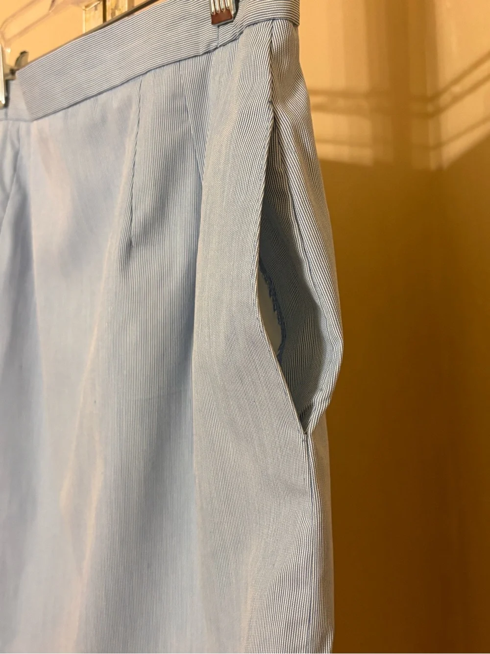 Vintage E. H. WOODS Light Blue Pinstripe Women's Pencil Skirt Sz 12 - Classic